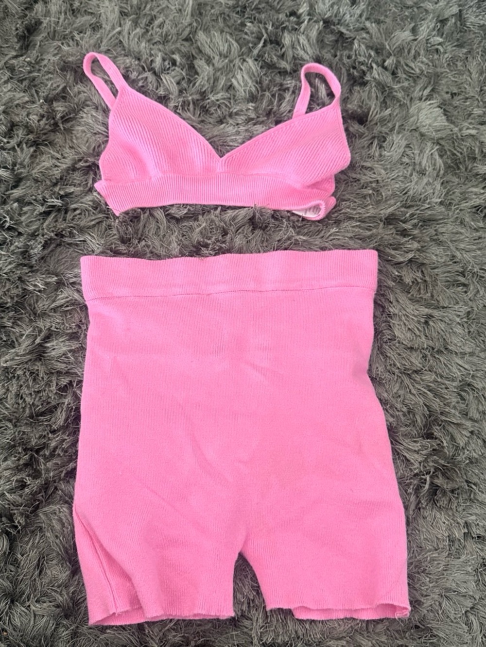 Princess Polly Pink Ribbed Bralette & High-Waist Shorts Set